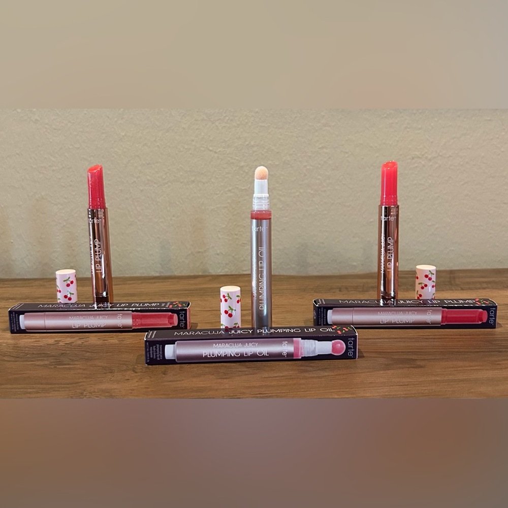 Tarte Maracuja Juicy Cherry Crush Lip Plump Balm, Shimmer Glass & Oil 3 PC Set💋